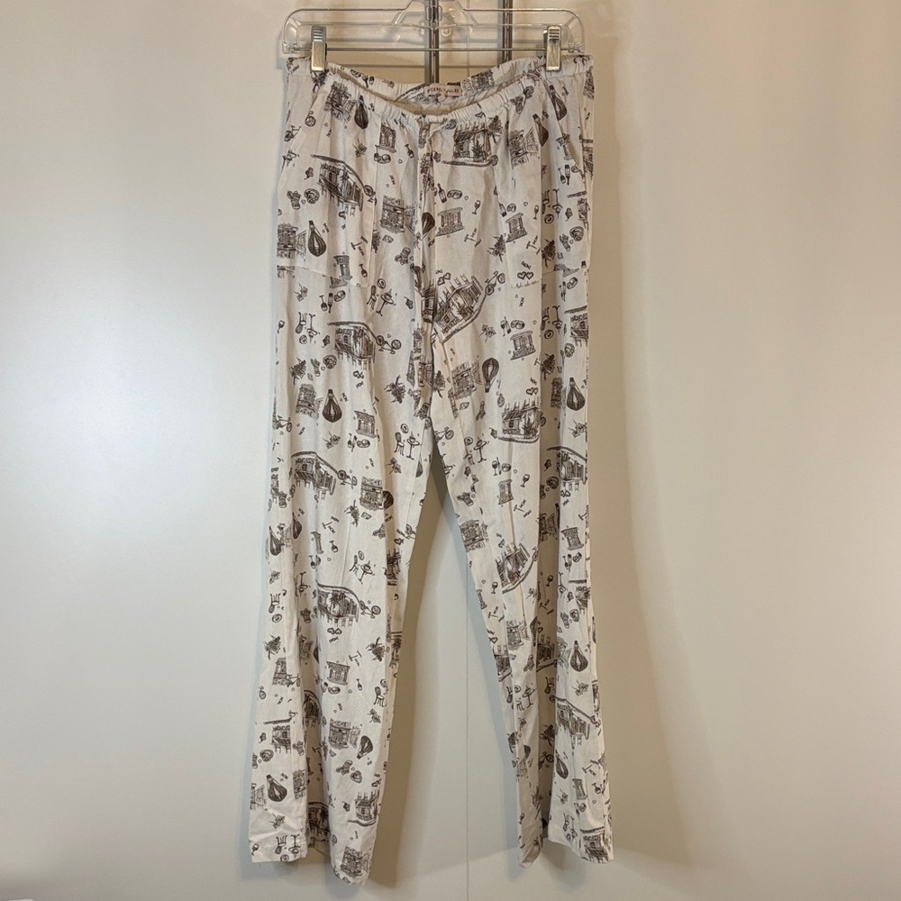 Sincerely Jules Cream Linen Pants with French Street Design, size L